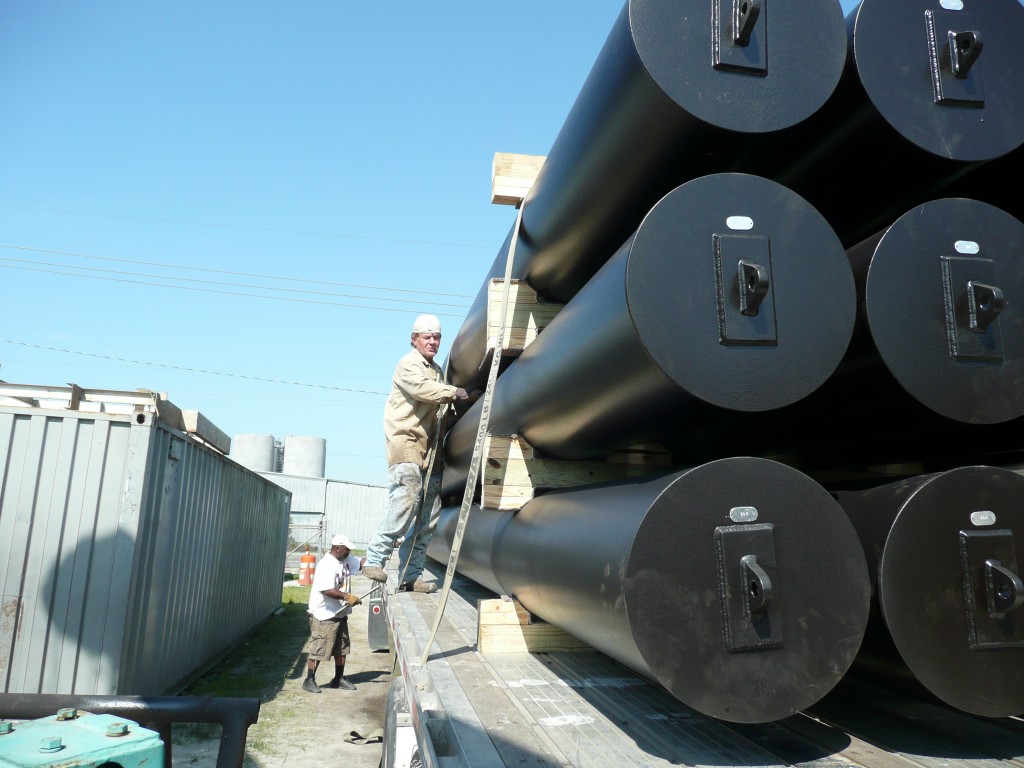 Partial view of 60 ea. - foam filled Steel Pontoons shipped to Washington State.